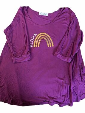 Aloha Rainbow Tee - Purple with Gold Graphic